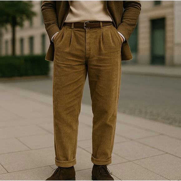 Vintage Nautica Corduroy Pants 34x32 Brown Relaxed Pleated 90s Grandpa Academia - Picture 1 of 12
